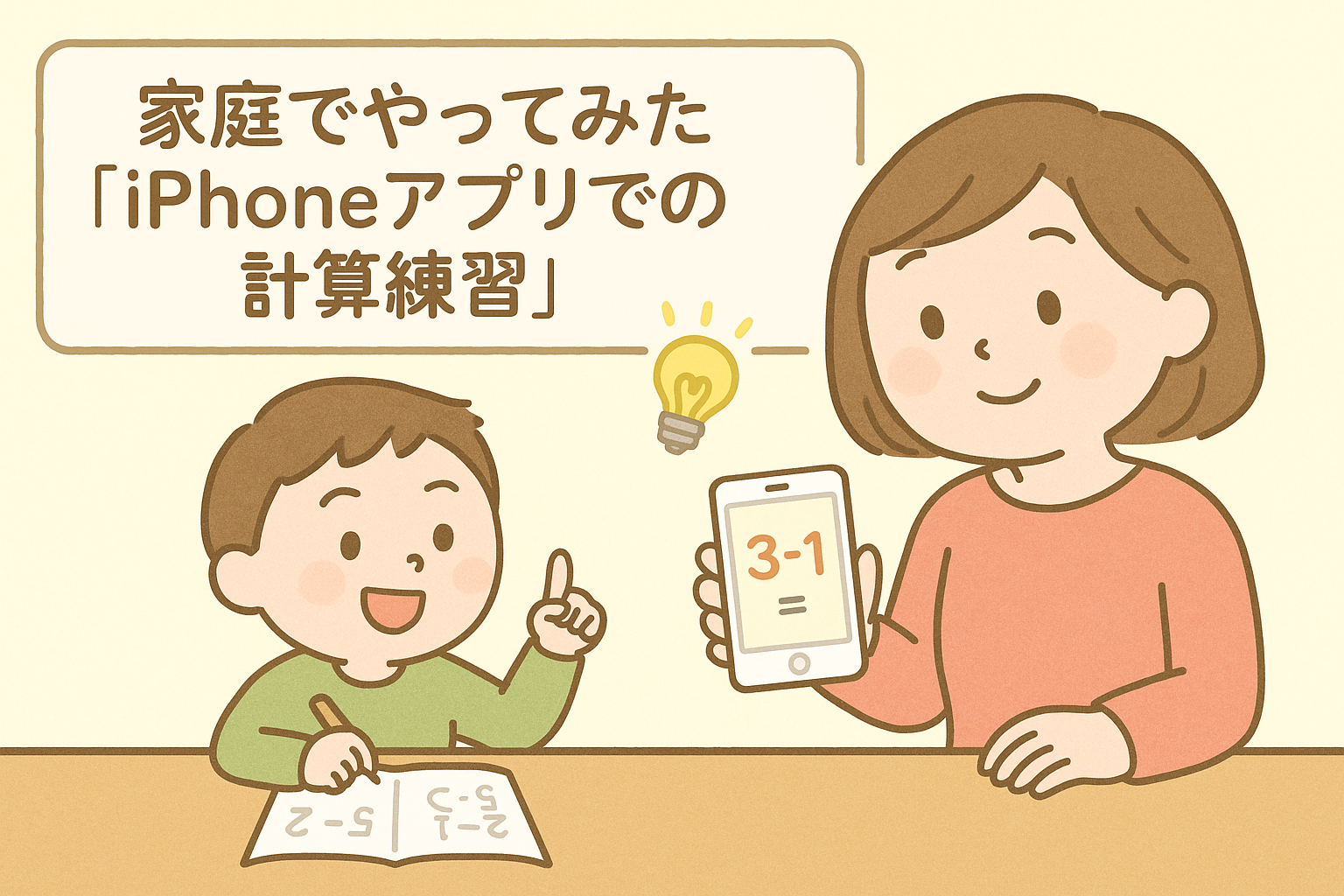 家庭でやってみた「iPhoneアプリでの計算練習」